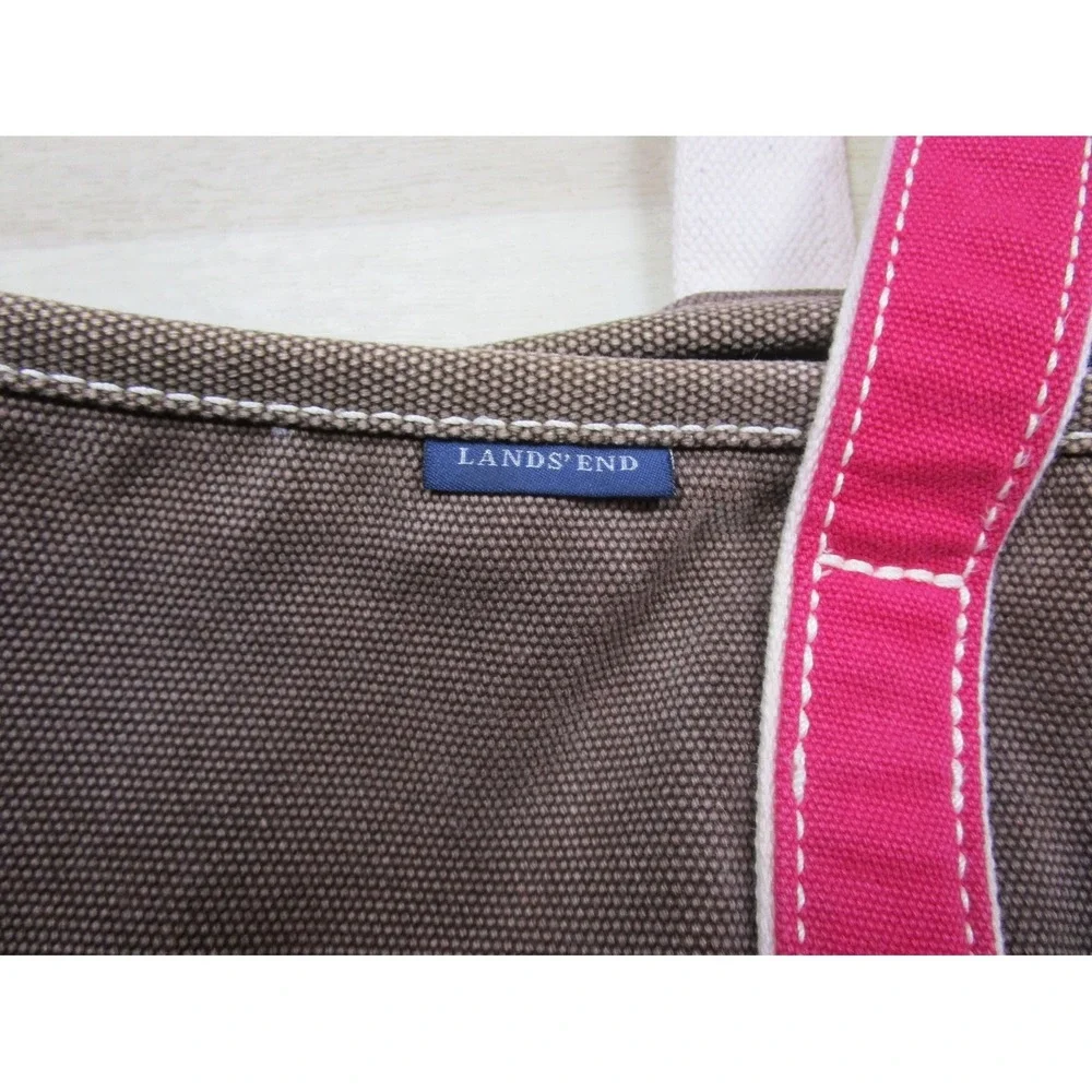 Vintage Y2K Lands End Tote Bag Heavyweight‎ Canvas Brown Pink 
